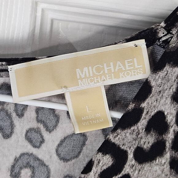 Michael Kors Leopard Print Dress Womens L Date Night Flowy Stretch Animal - Picture 3 of 7